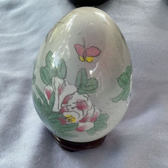 Handblown Reverse Painted Glass Eggs Set of 3 - Picture 2 of 6